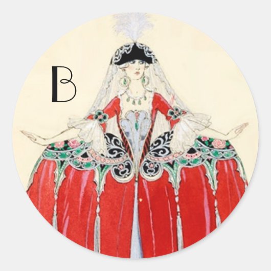 赤いレディ、美しいファッション衣装デザインモノグラム ラウンドシール (正面)