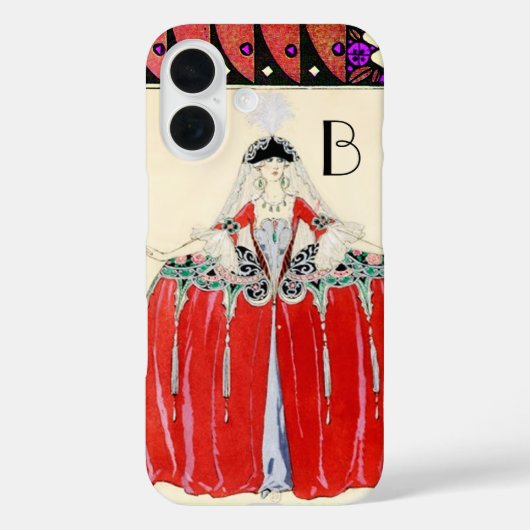 赤いレディ、美しいファッション衣装デザインモノグラム Case-Mate iPhoneケース (裏面)