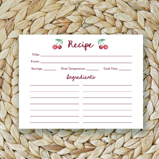 赤いレトロさくらんぼ | ブライダルシャワーレシピカード