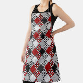 赤いレトロなパッチワークの白黒 エプロン (インサイチュ)