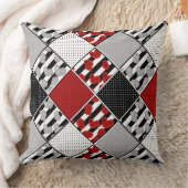 赤いレトロなパッチワークの白黒 クッション (ブランケット)