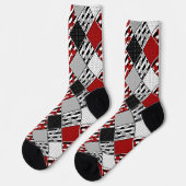赤いレトロなパッチワークの白黒 ソックス (左)
