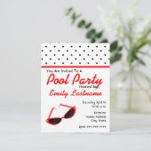 赤いレトロのサングラス/水玉模様のプールを囲んでのパーティ 招待状