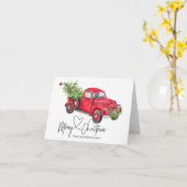 赤いレトロのトラックのヴィンテージのメリークリスマスの挨拶 カード (黄色い花)