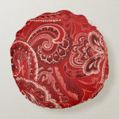 赤いレトロのペイズリーのバンダナかバンダナ ラウンドクッション (裏面)