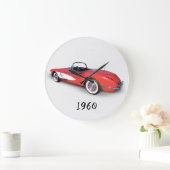 赤いレトロの変換可能なコルベット ラージ壁時計 (ホーム)