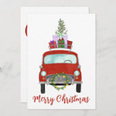 赤いレトロカーギフト付きホリデーカード シーズンカード (正面/裏面)