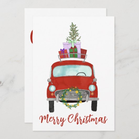 赤いレトロカーギフト付きホリデーカード シーズンカード (正面/裏面)
