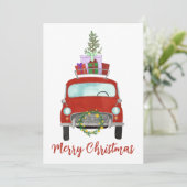 赤いレトロカーギフト付きホリデーカード シーズンカード (スタンド正面)
