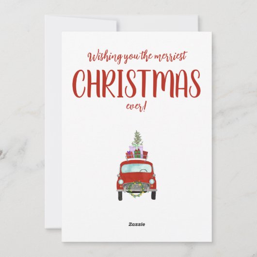 赤いレトロカーギフト付きホリデーカード シーズンカード (裏面)