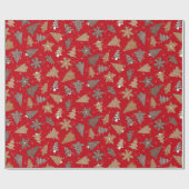 赤いレトロジンジャーブレッドCookieクリスマス ラッピングペーパー (フラット)