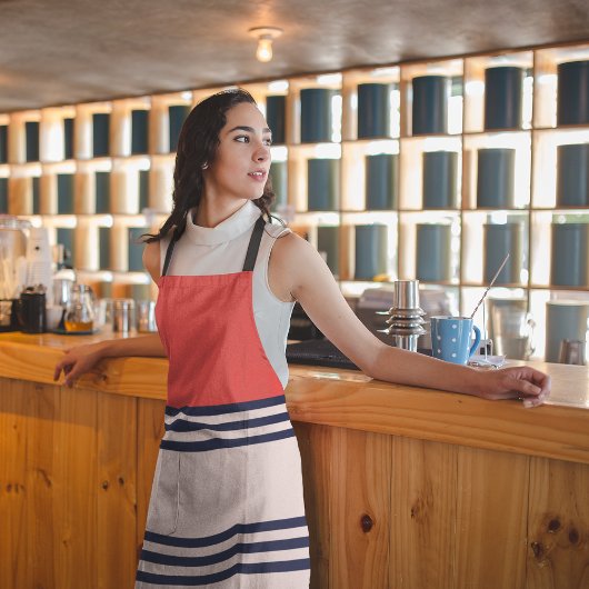 赤いレトロストライプ エプロン