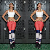 赤いレトロストライプ レギンス