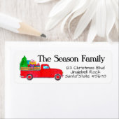 赤いレトロピックアップトラックとクリスマスプレゼント ラベル (インサイチュ)