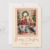 赤いレトロフレーム写真メリークリスマス シーズンカード (正面)