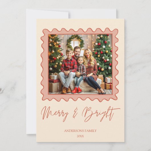 赤いレトロフレーム写真メリークリスマス シーズンカード (正面)