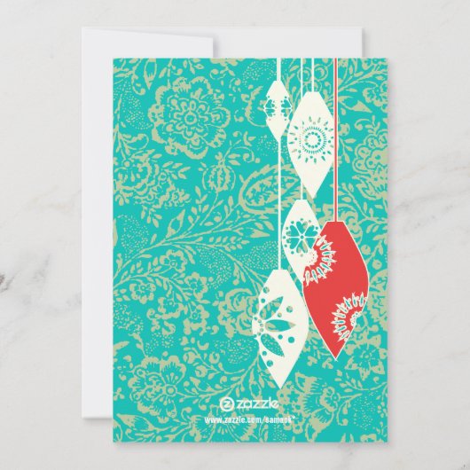 赤いレトロメリーと明るい家族の写真カード シーズンカード (裏面)