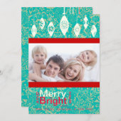 赤いレトロメリーと明るい家族の写真カード シーズンカード (正面/裏面)