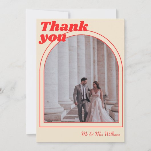 赤いレトロヴィンテージタイポグラフィ写真 サンキューカード (正面)