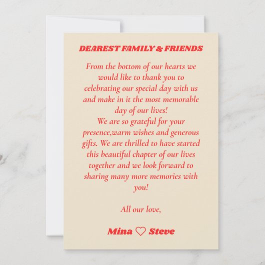 赤いレトロヴィンテージタイポグラフィ写真 サンキューカード (裏面)