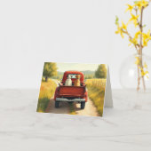 赤いレトロ カード (黄色い花)