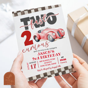 赤いレーシングカーツーファストツーキュリアス 2歳の誕生日 招待状