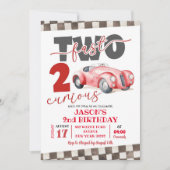 赤いレーシングカーツーファストツーキュリアス 2歳の誕生日 招待状 (正面)