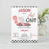 赤いレーシングカーバルーンゾウ1歳の誕生日 招待状 (スタンド正面)