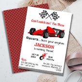 赤いレーシングカーモダンの3歳の誕生日 招待状