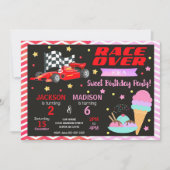 赤いレーシングカー & アイスクリーム屋さんのお誕生日パーティーへの招待状 招待状 (正面)