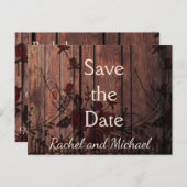 赤いレースと木フェイクの日付を保存 案内ポストカード (正面/裏面)