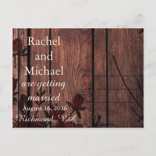 赤いレースと木フェイクの日付を保存 案内ポストカード (裏面)