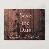 赤いレースと木フェイクの日付を保存 案内ポストカード (正面)