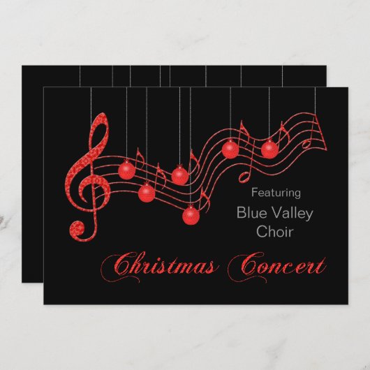 赤いレースのクリスマスコンサートの発表 招待状 (正面/裏面)