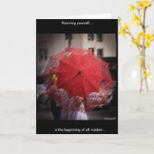 赤いレースの傘の写真のグリーティングカード カード (黄色い花)