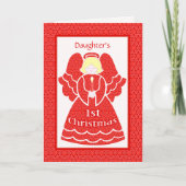 赤いレースの娘のための第1クリスマスの天使 シーズンカード (正面)