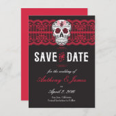 赤いレースの砂糖のスカルの保存日付4.5x6.25 セーブザデート (正面/裏面)