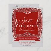 赤いレースの結婚式予告の発表 招待状 (正面/裏面)