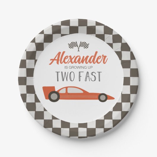 赤いレースカーのバースデーパーティー用紙皿 2枚 ペーパープレート (正面)