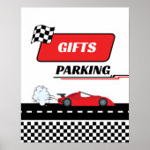 赤いレースカーの男の子の誕生日ギフトパーキング ポスター (正面)