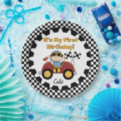 赤いレースカーの第1誕生日の紙皿 ペーパープレート (パーティー)