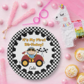 赤いレースカーの第1誕生日の紙皿 ペーパープレート (パーティー)