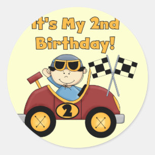 赤いレースカーの第2誕生日のTシャツおよびギフト ラウンドシール