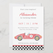 赤いレースカーの誕生日の招待状 案内状 (正面)