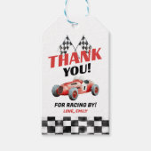 赤いレースカーの誕生日ギフトタグ ギフトタグ (正面)