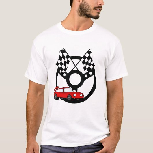 赤いレースカーのTシャツおよびギフト Tシャツ (正面)