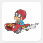 赤いレースカーを運転する少年 スクエアシール (正面)