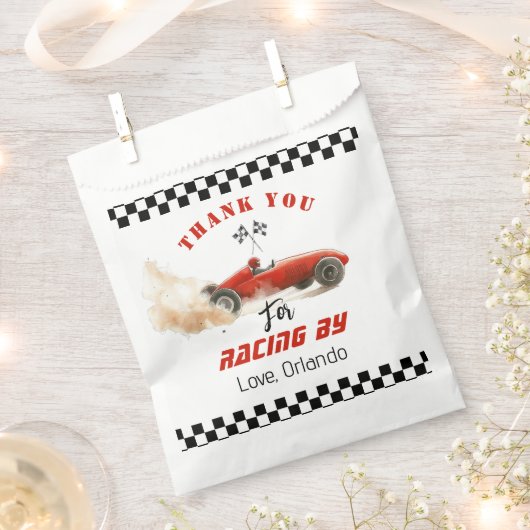 赤いレースカーボーイレーシング誕生日感謝していあなた フェイバーバッグ (クリップ留めされた状態)