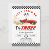 赤いレースカー私をキャッチできない男の子3歳の誕生日 招待状 (正面)