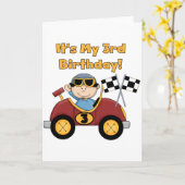 赤いレースカー3歳の誕生日Tシャツと贈り物 カード (黄色い花)